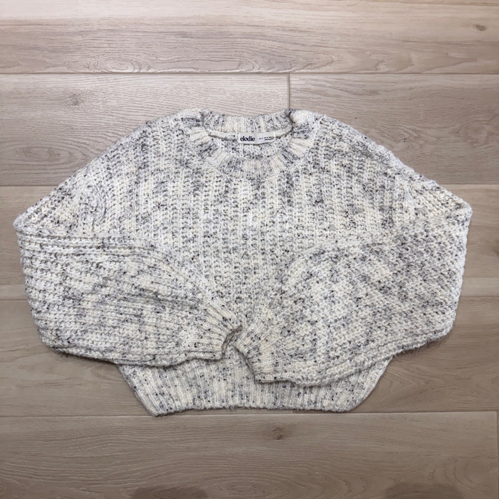 Elodie Marled Grey & Cream Knit Cropped Oversized Relaxed Fit Sweater Size M